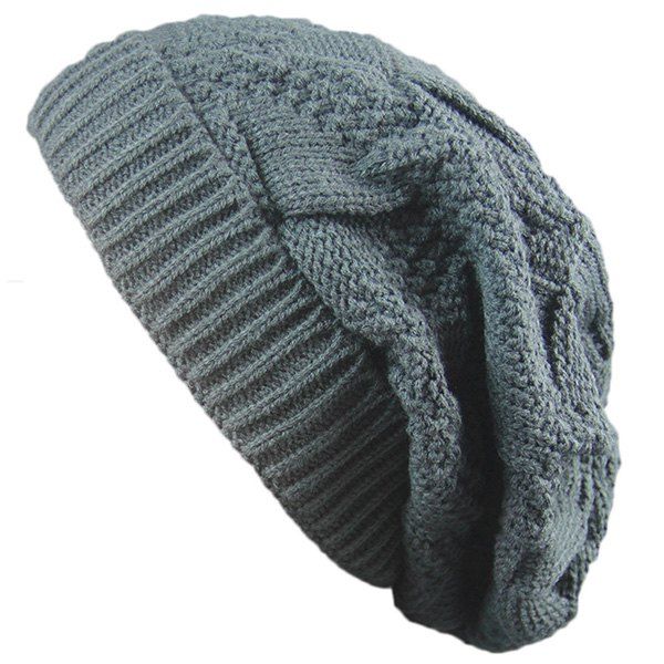 

Trangle Stripe Knitted Folding Beanie, Deep gray
