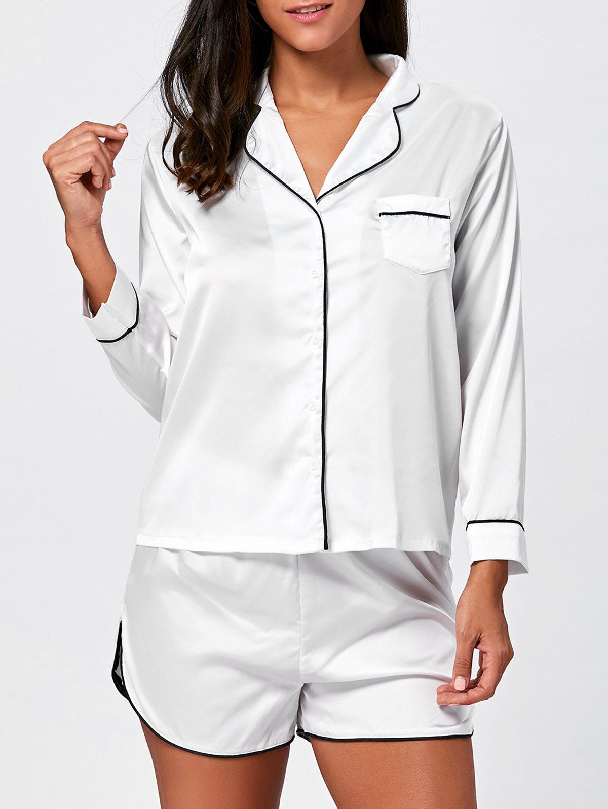 [8 OFF] Satin Sleep Shirt With Shorts Set Rosegal