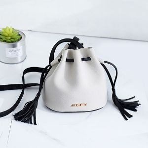 Tassel Drawstring Faux Suede Bucket Bag