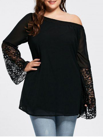 2019 plus size lace trim bell sleeve blouse