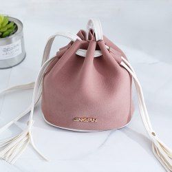 Tassel Drawstring Faux Suede Bucket Bag