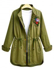 Manteau de broderie Button Up Plus Size
