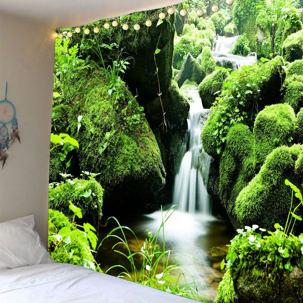 

Mosses Stream Wall Art Waterproof Hanging Tapestry, Green