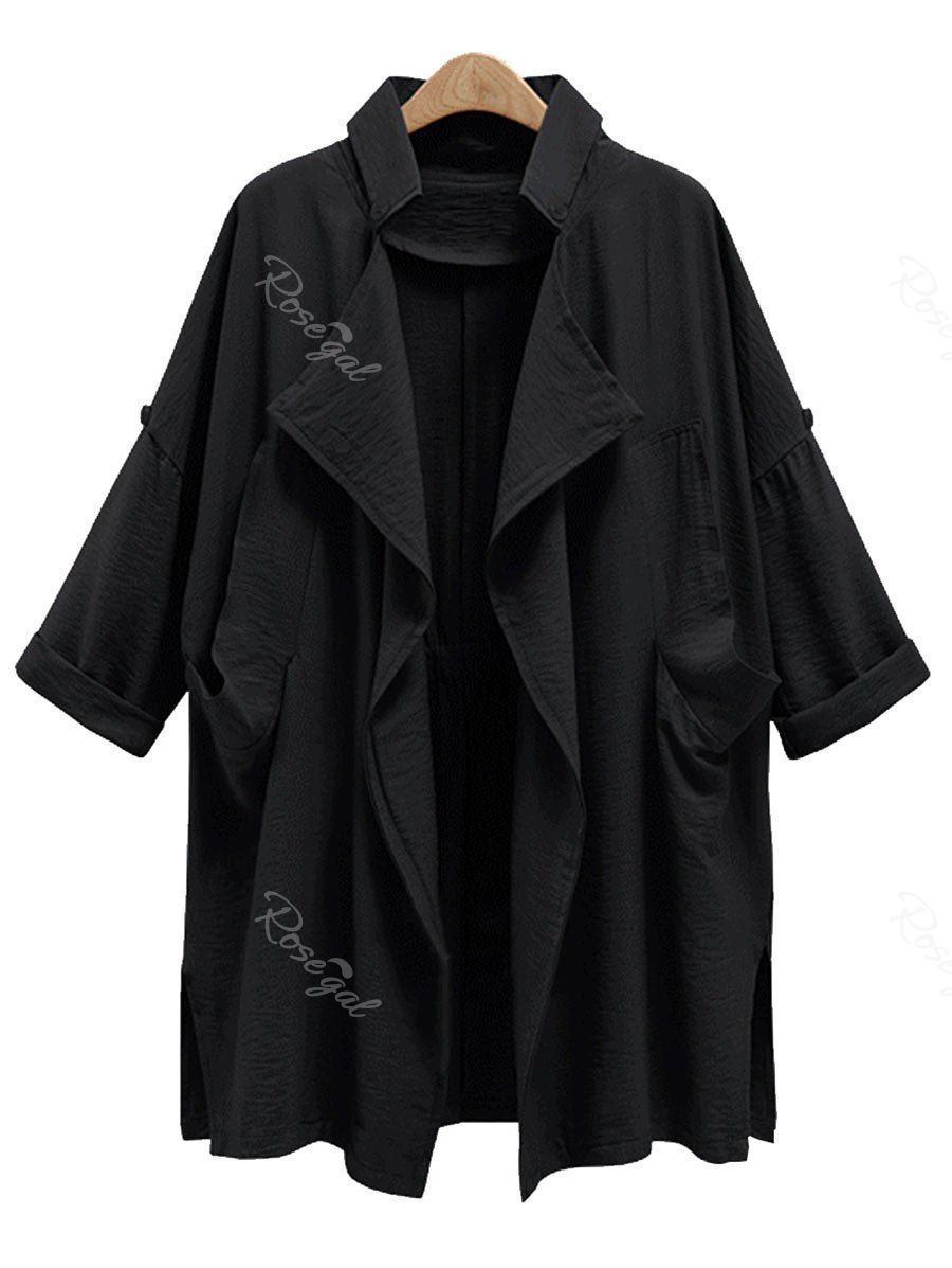 

Plus Size Front Drape Trench Coat, Black
