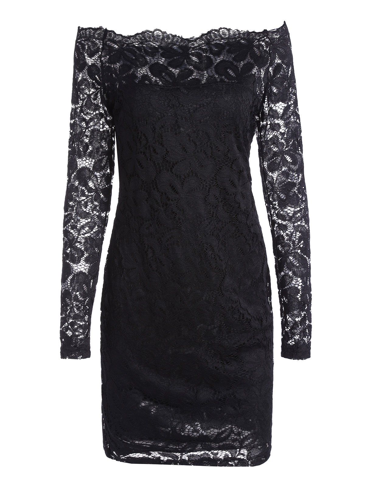 

Off The Shoulder Long Sleeve Lace Dress, Black