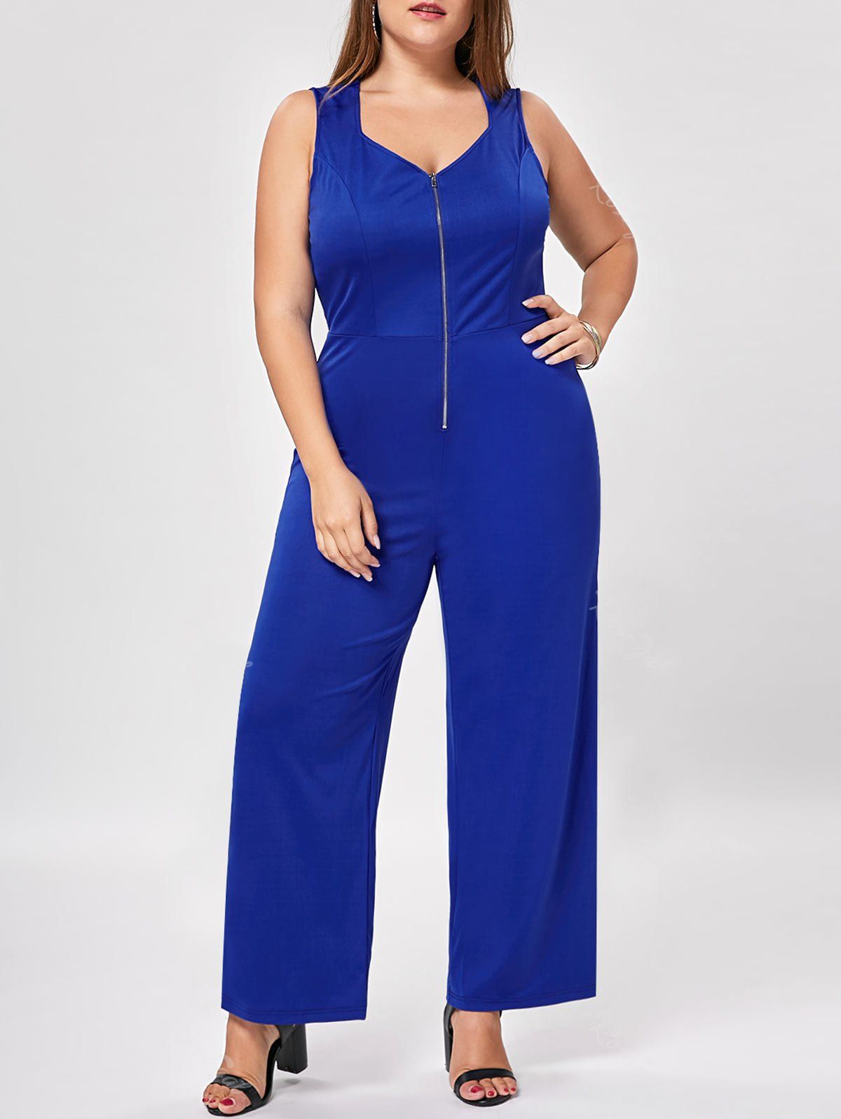 

Plus Size Sleeveless Palazzo Jumpsuit, Blue