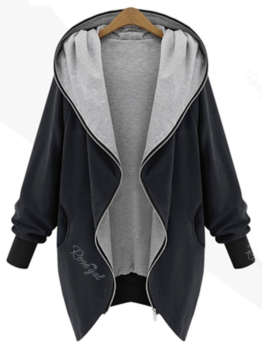 

Hooded Plus Size Zip Up Coat, Black