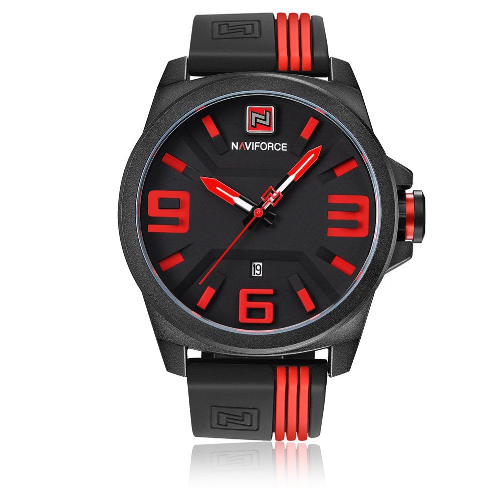 

NAVIFORCE 9098 Silicone Strap Luminous Date Quartz Watch, Red