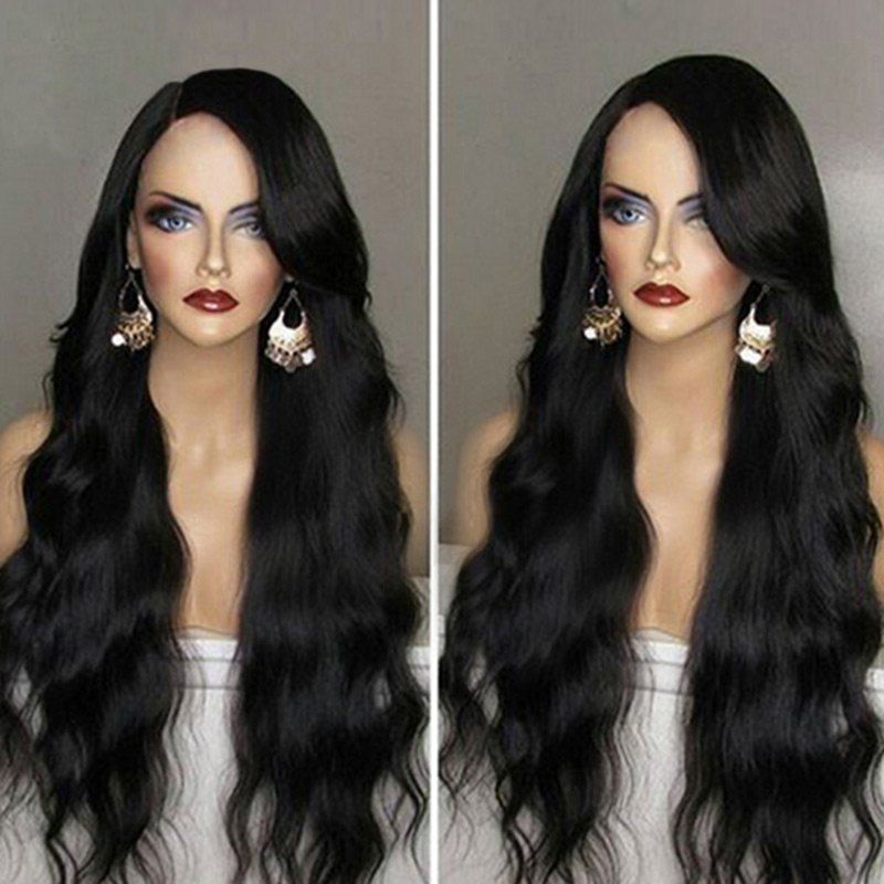 

Long Side Parting Wavy Synthetic Wig, Black