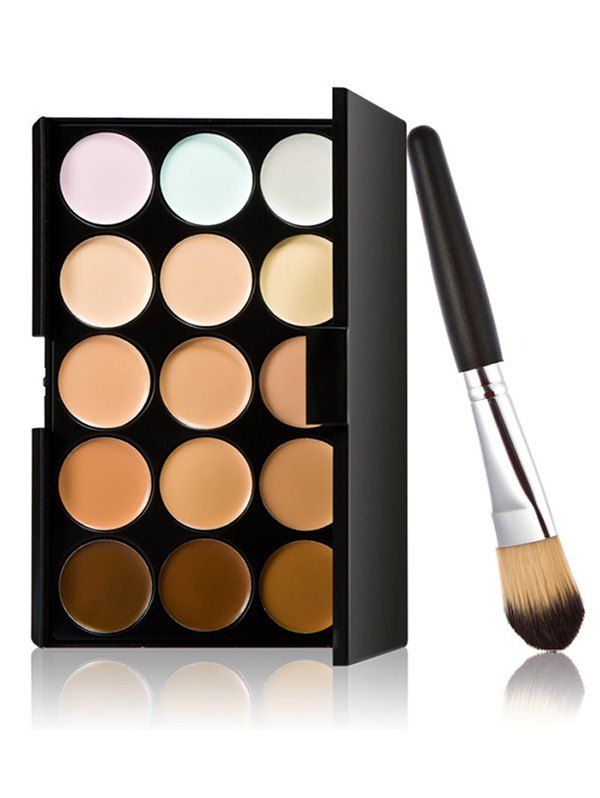 

15 Colours Cream Concealer Palette with Foundation Brush, Multi