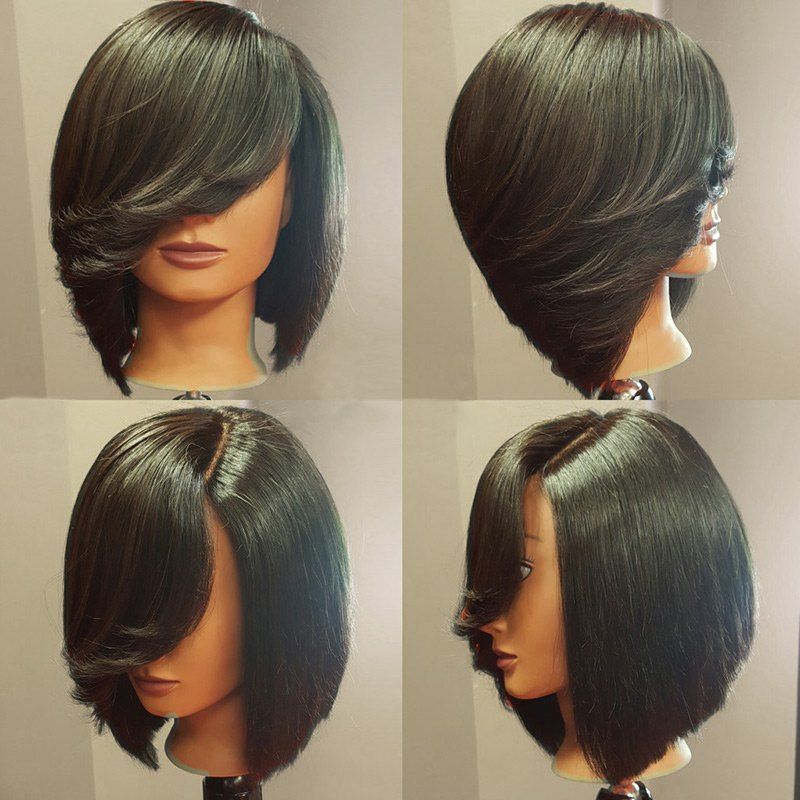 

Deep Side Upward Part Short Straight Inverted Bob Synthetic Wig, Black