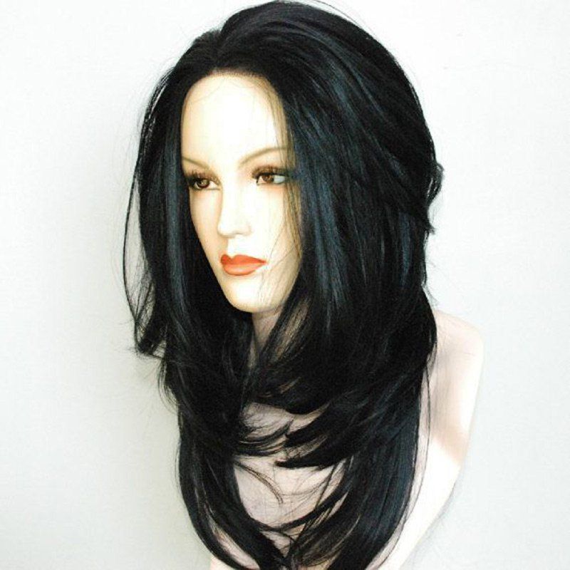 

Long Middle Part Tail Adduction Straight Synthetic Wig, Black