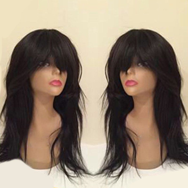 

Full Bang Long Slightly Curly Synthetic Wig, Black