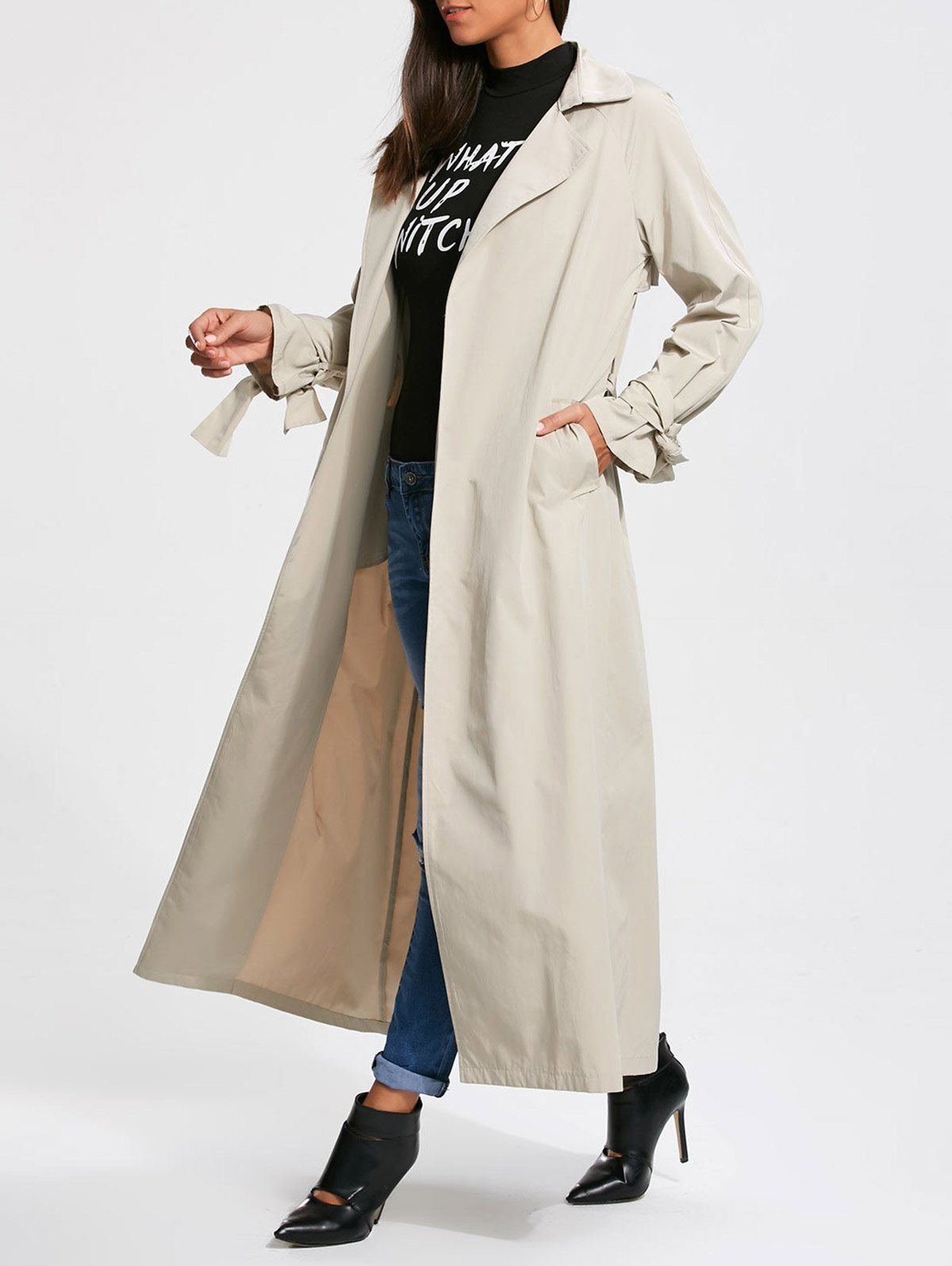 [11% OFF] Belted Maxi Wrap Trench Coat | Rosegal