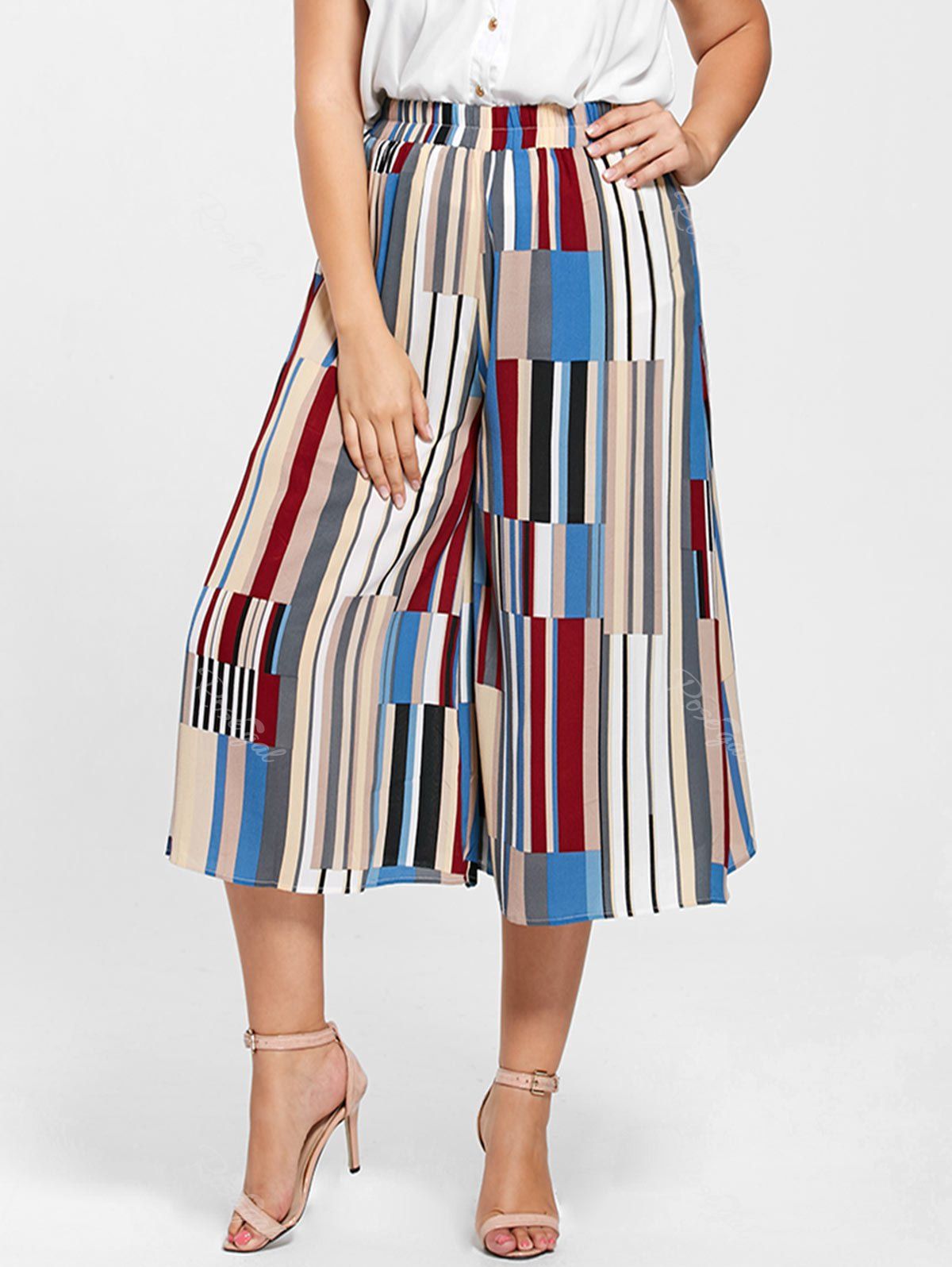 

Geometric Print Plus Size Palazzo Capri Pants, Multicolor