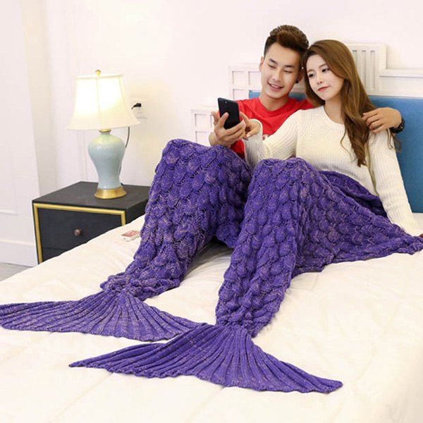

Crochet Fish Scale Pattern Mermaid Blanket For Lovers, Purple