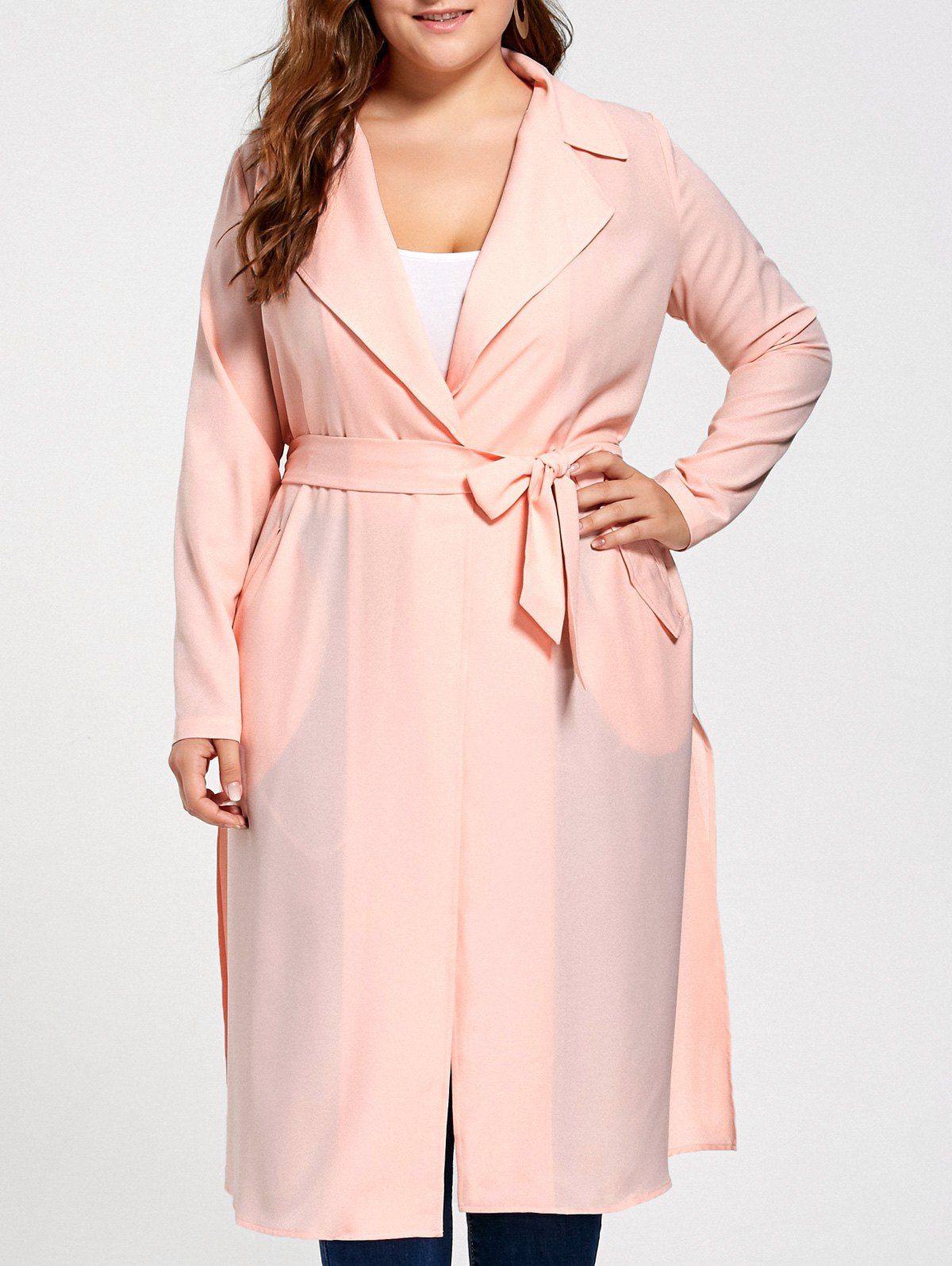 

Tie Belt Plus Size Trench Coat, Orangepink