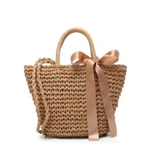 Sac à main en paille de bowknot à ruban