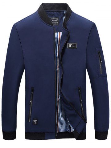 [50% OFF] Appliques Stand Collar Zip-Up Thicken Jacket | Rosegal