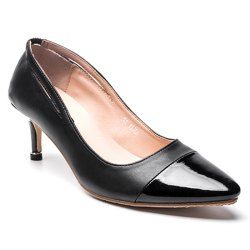 PU Leather Pointed Toe Kitten Heel Pumps
