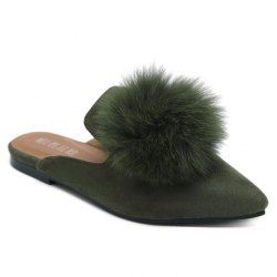 Pointed Toe Pompon Slippers - ARMY GREEN 40