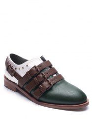 Colour Block Buckle Straps Flat Shoes
