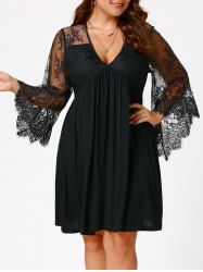 Plus Size Lace Sleeve Holiday Dress -  