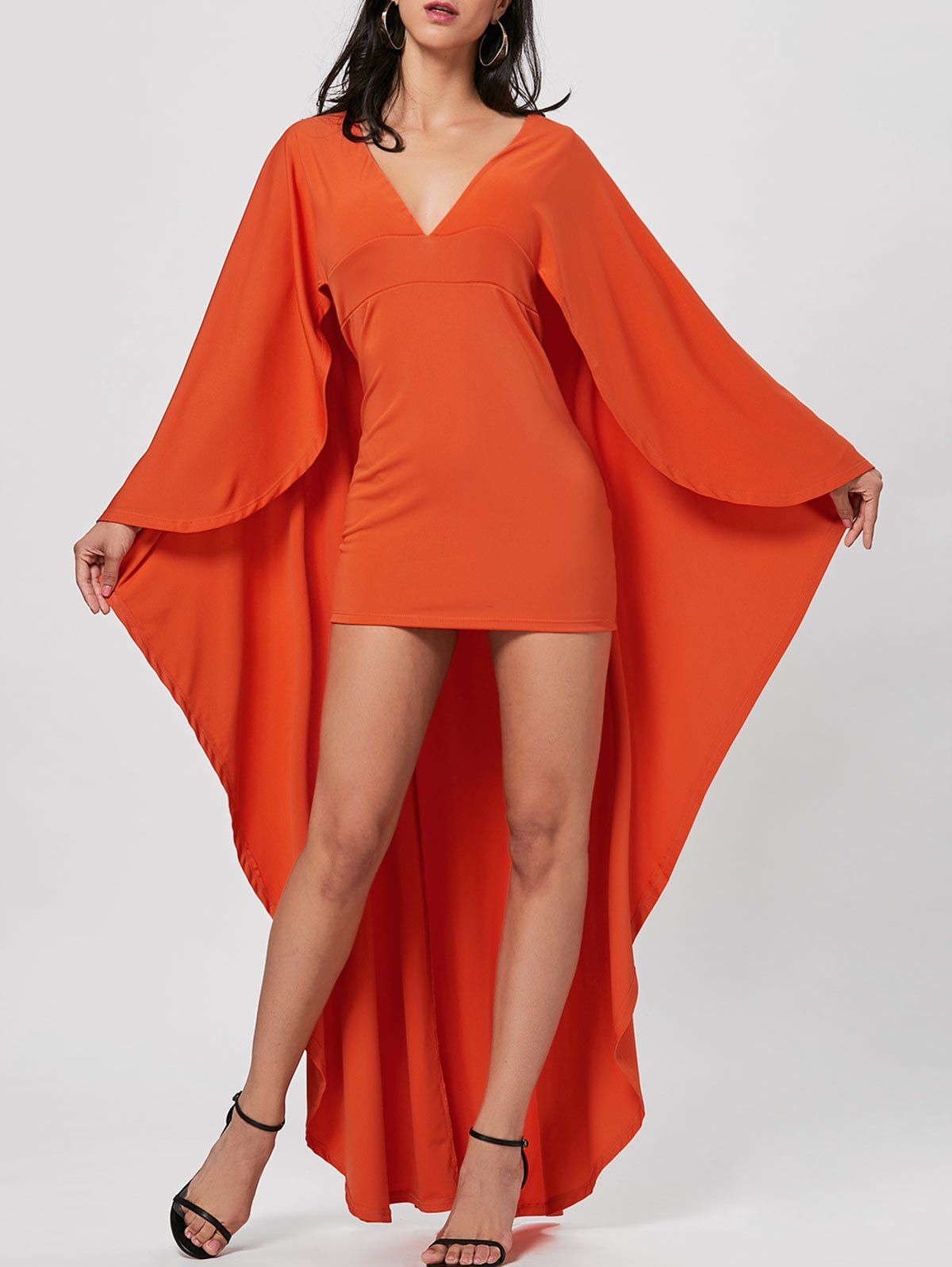 [40 OFF] Plunge Neck Cape Bodycon Dress Rosegal