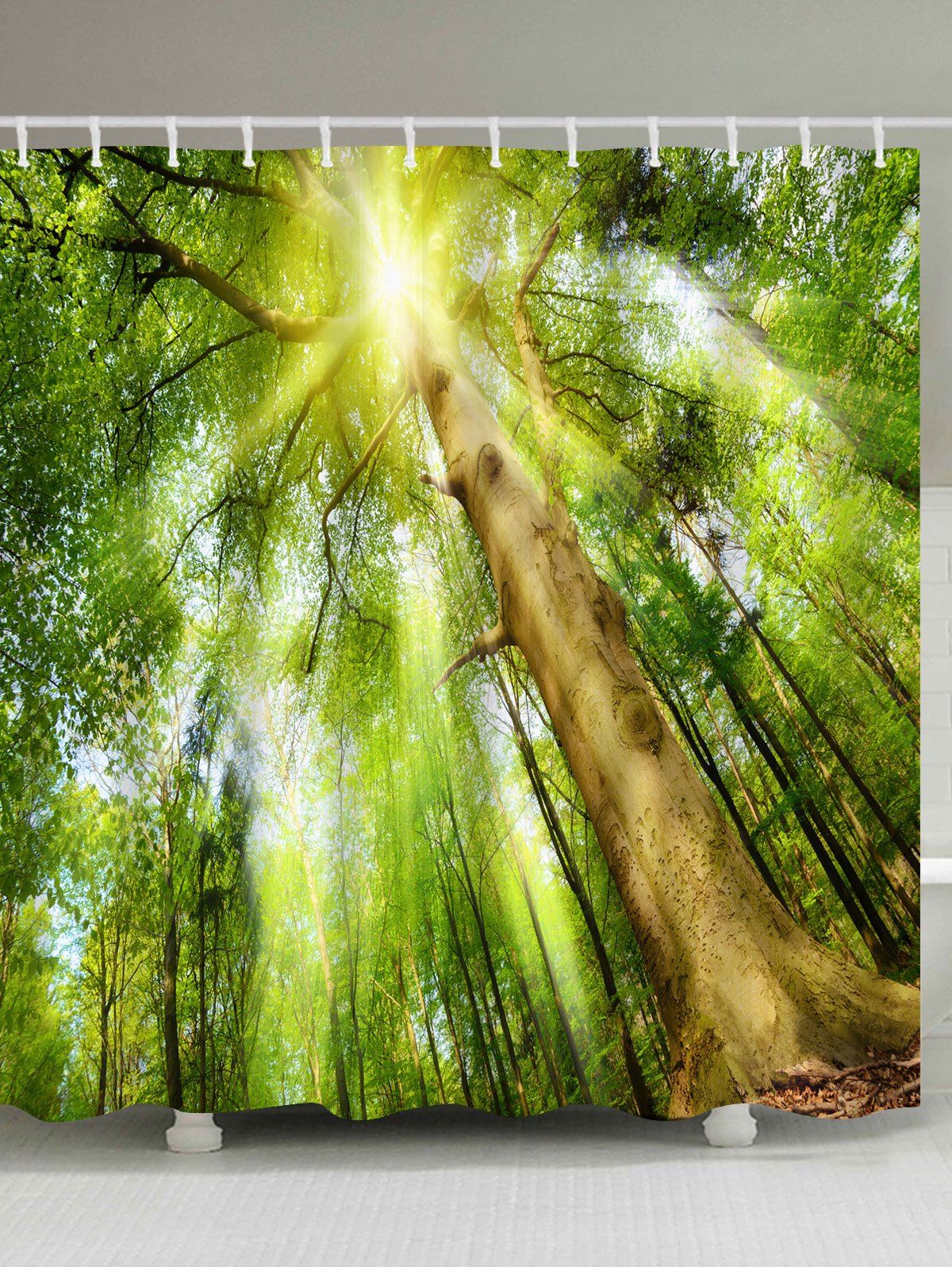 

Forest Sunlight Print Fabric Waterproof Bath Shower Curtain, Green