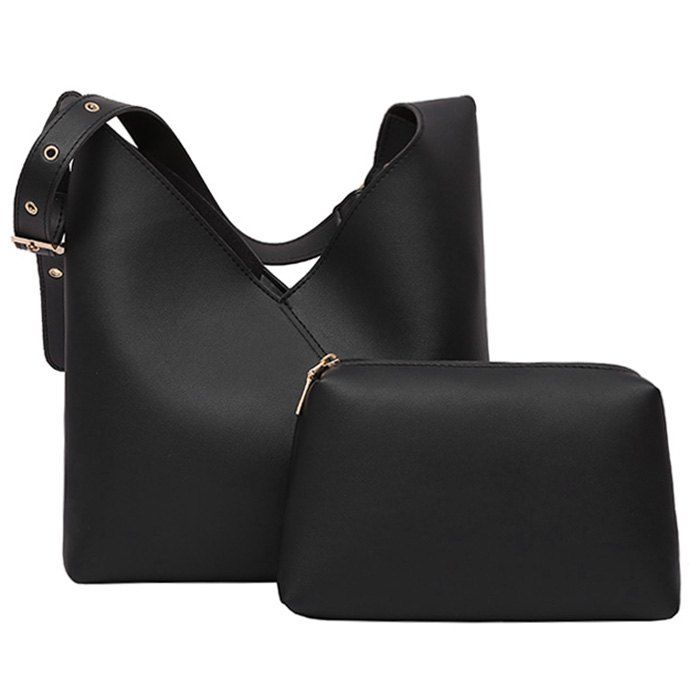 

PU Leather Two Pieces Shoulder Bag Set, Black