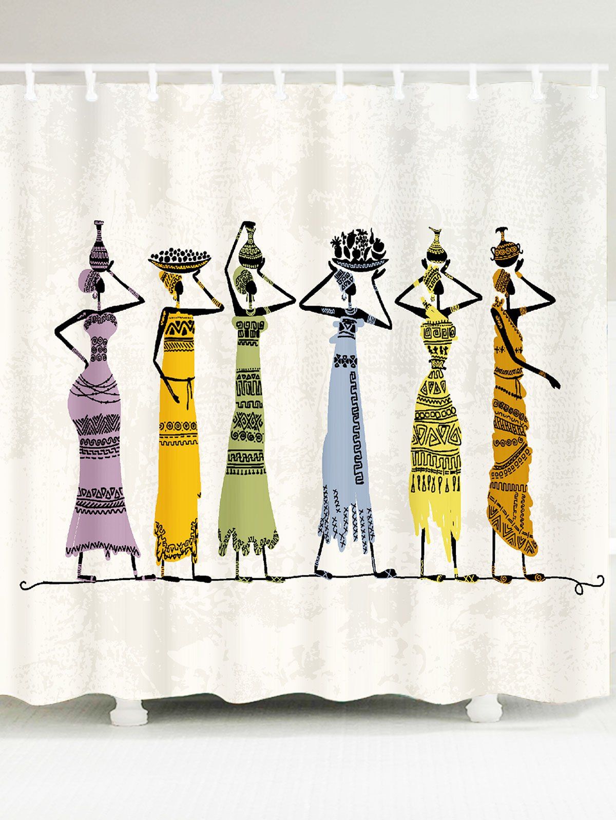 

Waterproof African Girl Pattern Fabric Shower Curtain, Colorful
