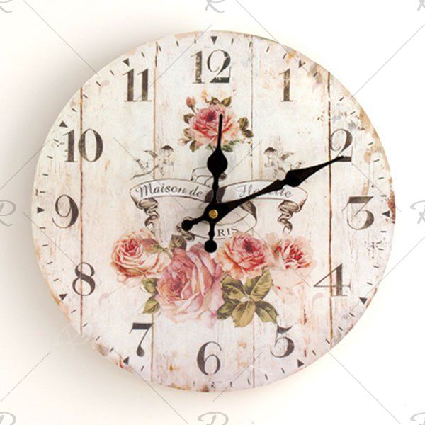 

Flower Round Analog Wood Wall Clock, White
