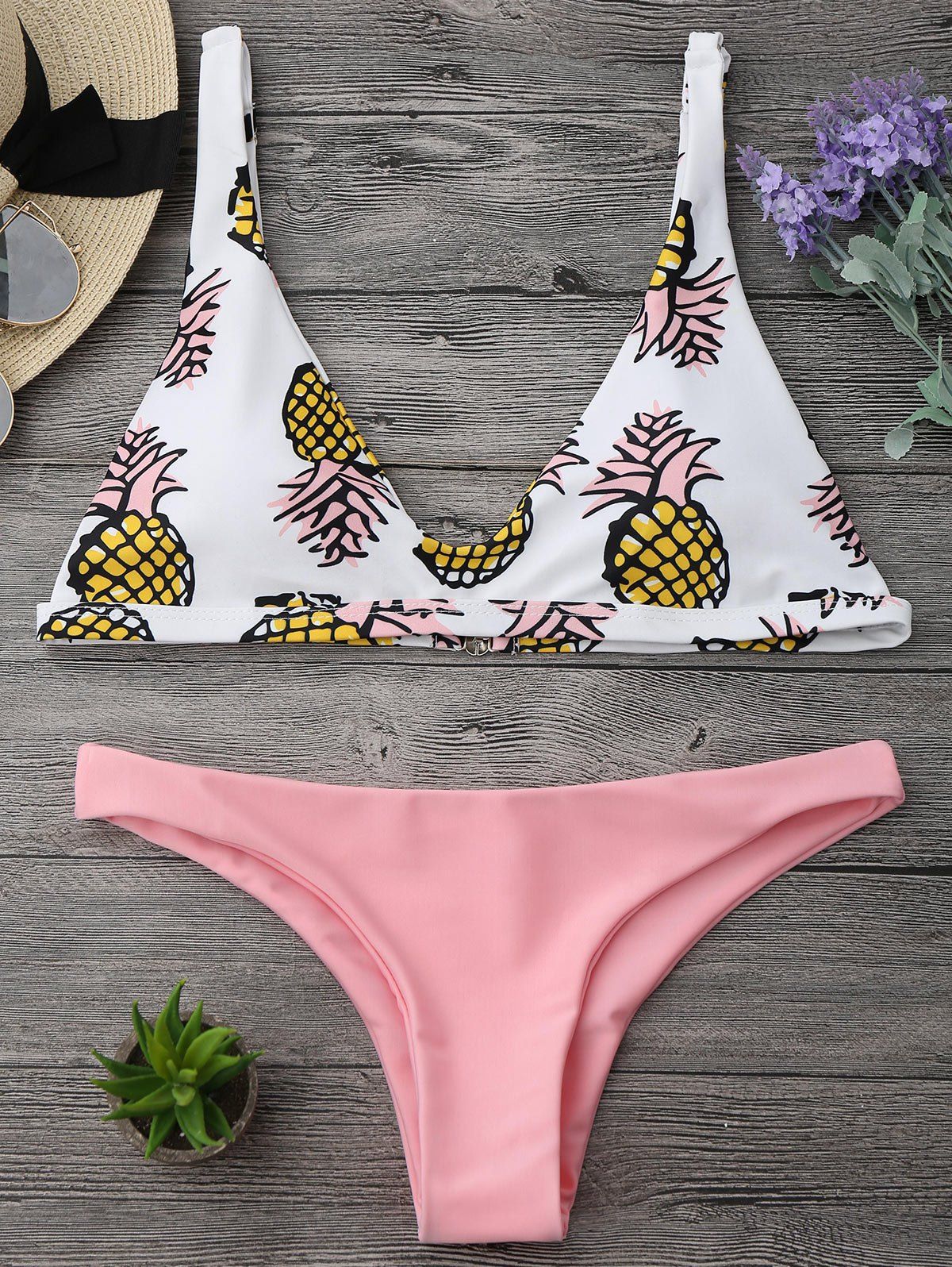 [58 Off] Pineapple Print High Cut Bikini Set Rosegal