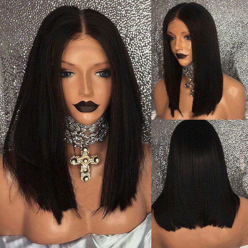 

Middle Part Long Straight Bob Lace Front Synthetic Wig, Black