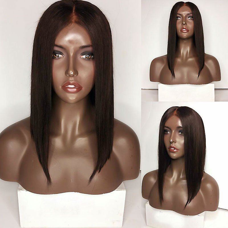 

Middle Part Medium Straight Inverted Bob Lace Front Synthetic Wig, Deep brown