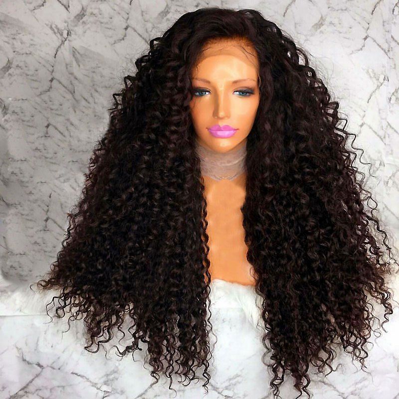 

Long Free Part Afro Fluffy Curly Lace Front Synthetic Wig, Brown