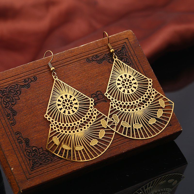 

Statement Alloy Geometric Flower Hook Earrings, Golden