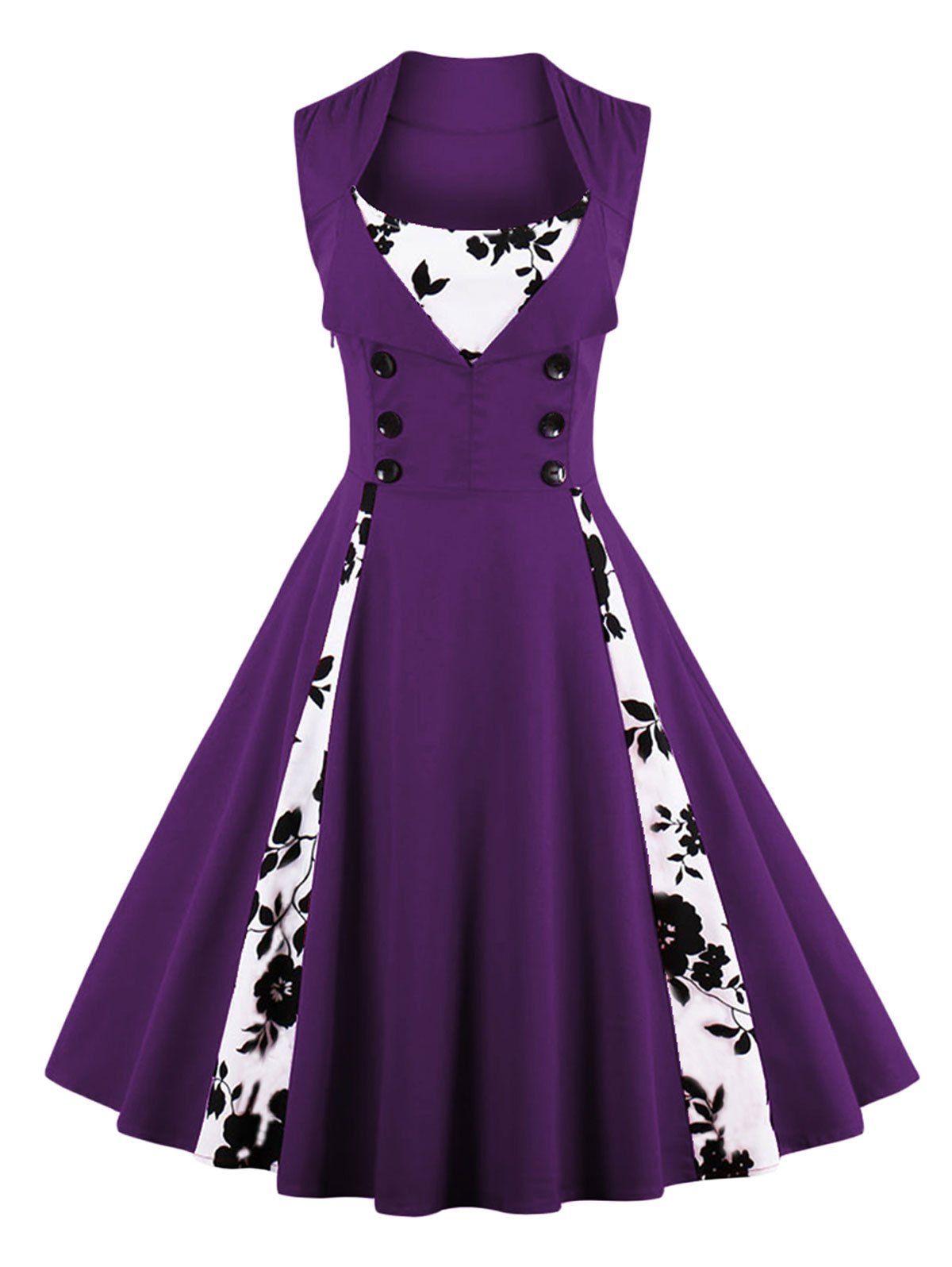 

Vintage Floral Prom Swing Dress, Deep purple