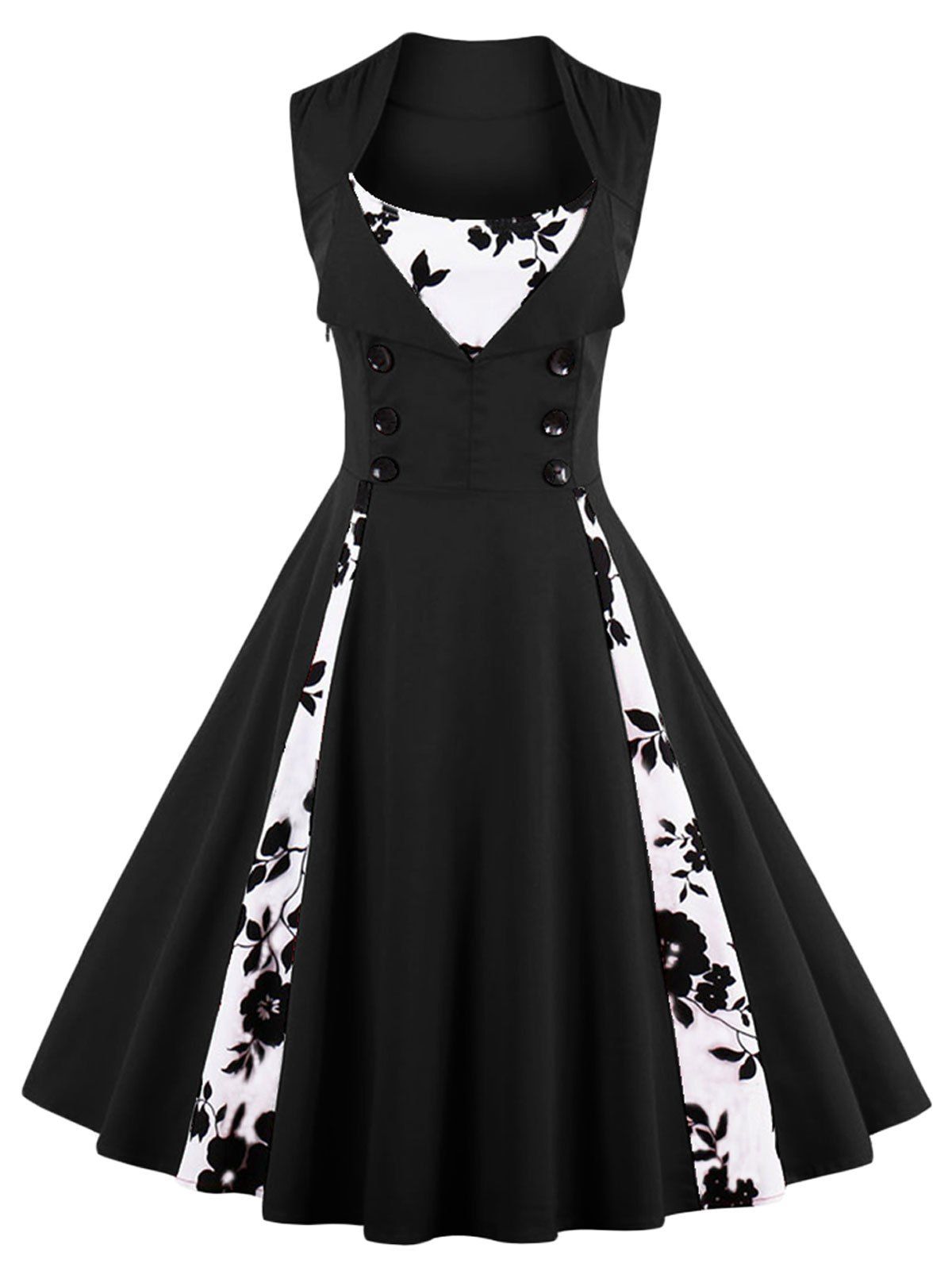

Vintage Floral Prom Swing Dress, Black