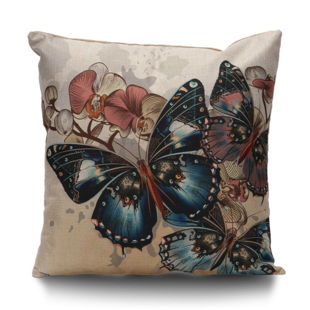 Butterfly Print Throw Linen Pillow Cover, Colormix