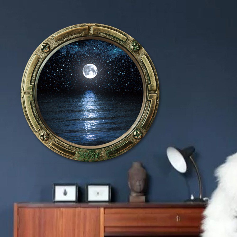 

Window Sea Moon Removable 3D Wall Art Sticker, Deep blue