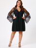 Plus Size Lace Sleeve Holiday Dress -  