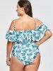 Plus Size Leaf Print Ruffle One-piece Swimsuit -  