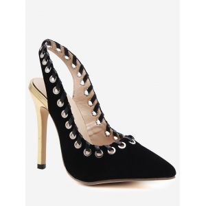 Pointed Toe Grommet Slingback Stiletto Heel Pumps