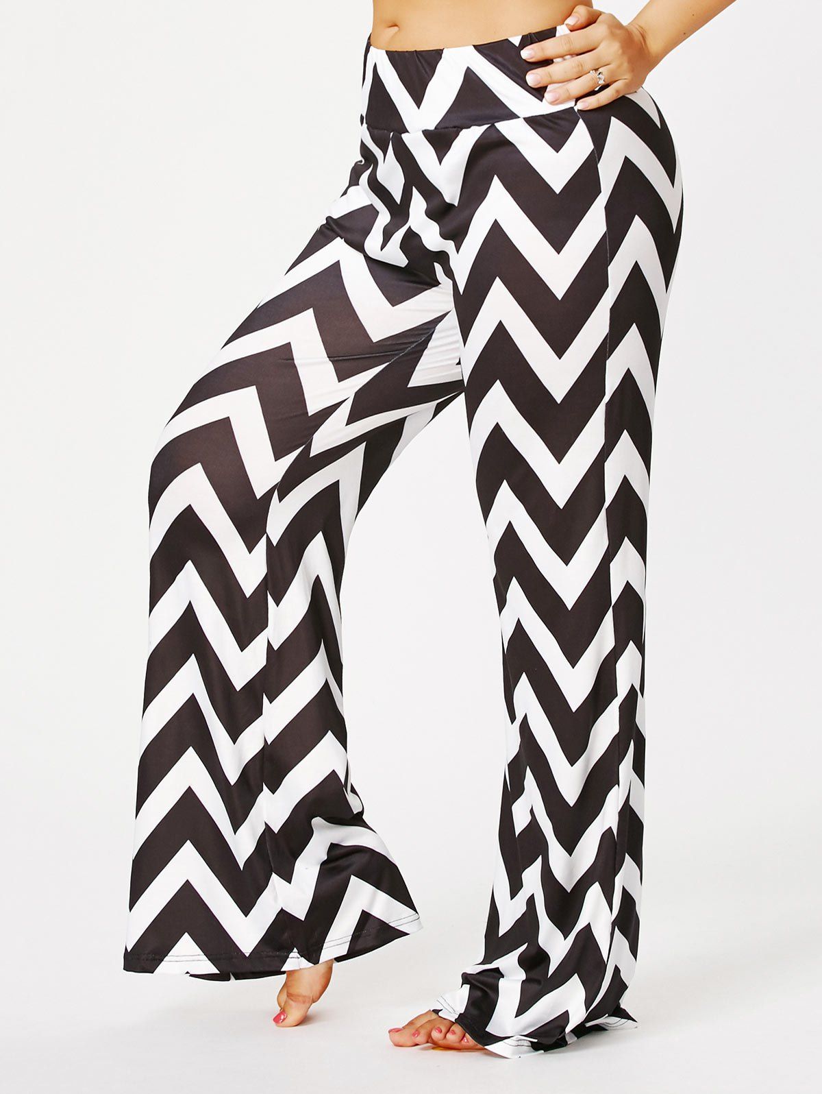 

Zigzag Print Plus Size Palazzo Pants, Black stripe