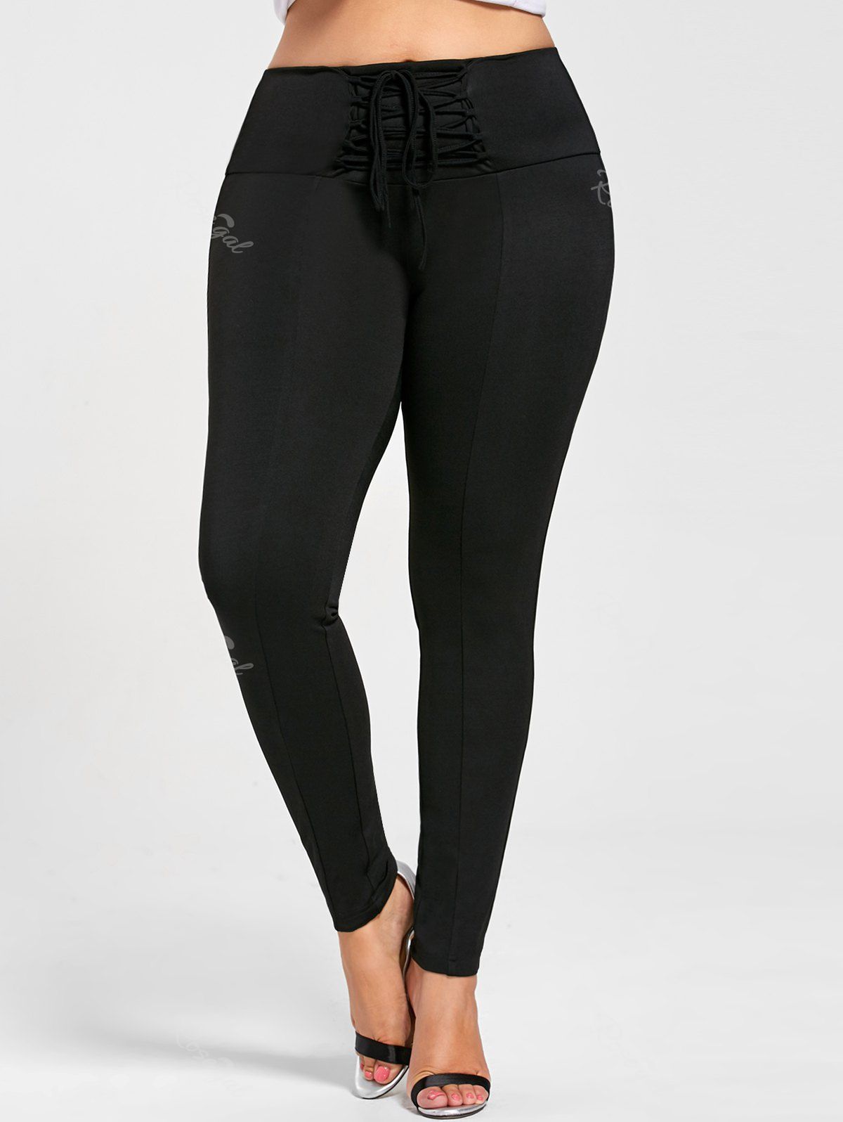 

Plus Size Lace Up Tight Pants, Black