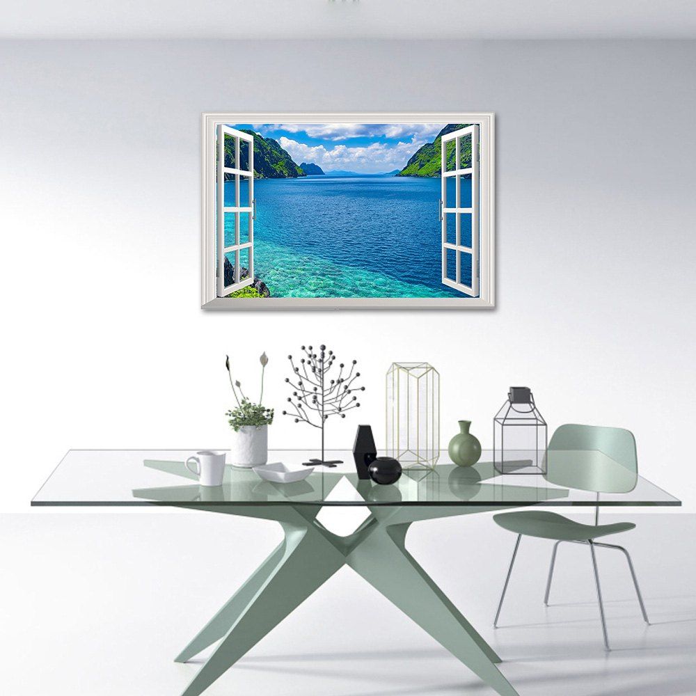 

3D Nature Scenery Window Wall Decor Sticker, Lake blue