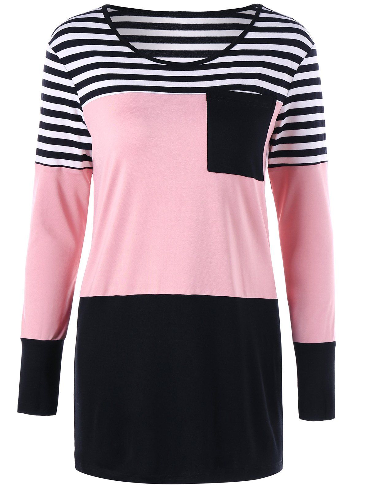 

Patch Pocket Slim Striped Tunic Top, Light pink