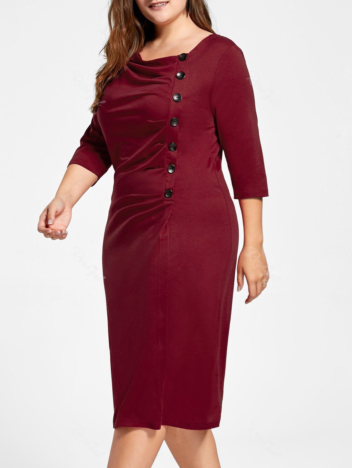 

Ruched Plus Size Knee Length Sheath Formal Dress, Red