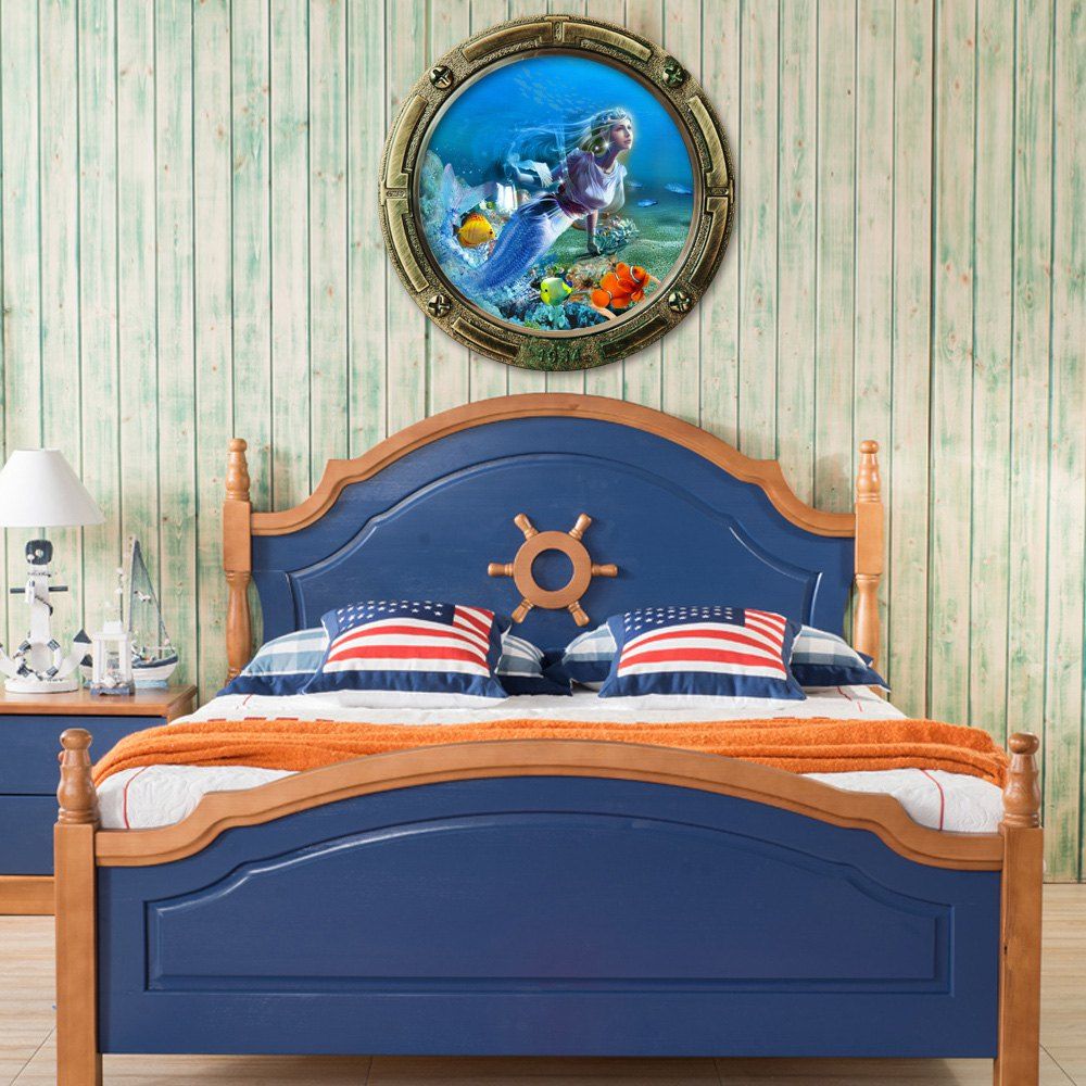 

Cartoon Ocean Mermaid Kids 3D Wall Sticker, Ocean blue